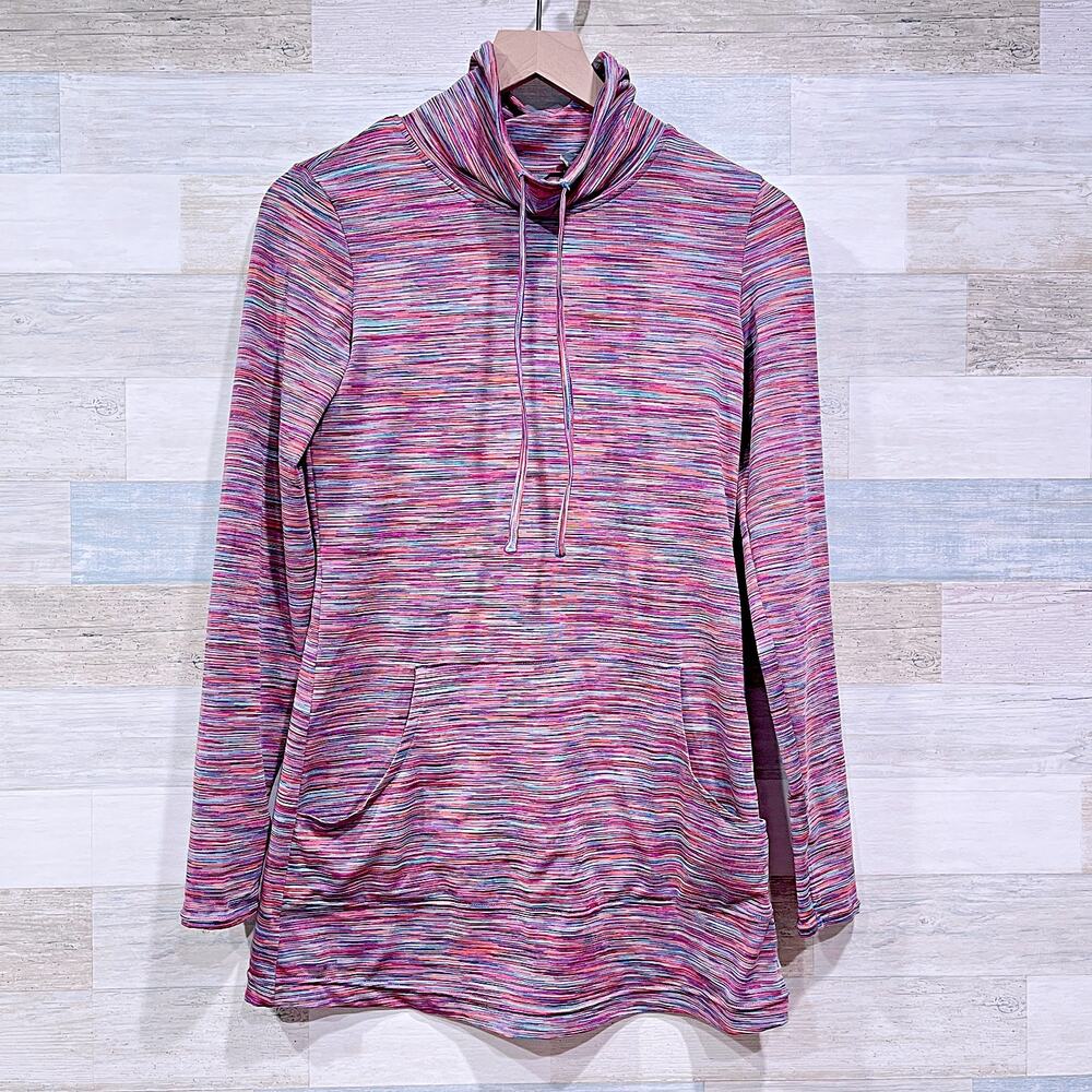 Merrell Funnel Neck Performance Pullover Pink Melange Jersey Pockets Womens XS